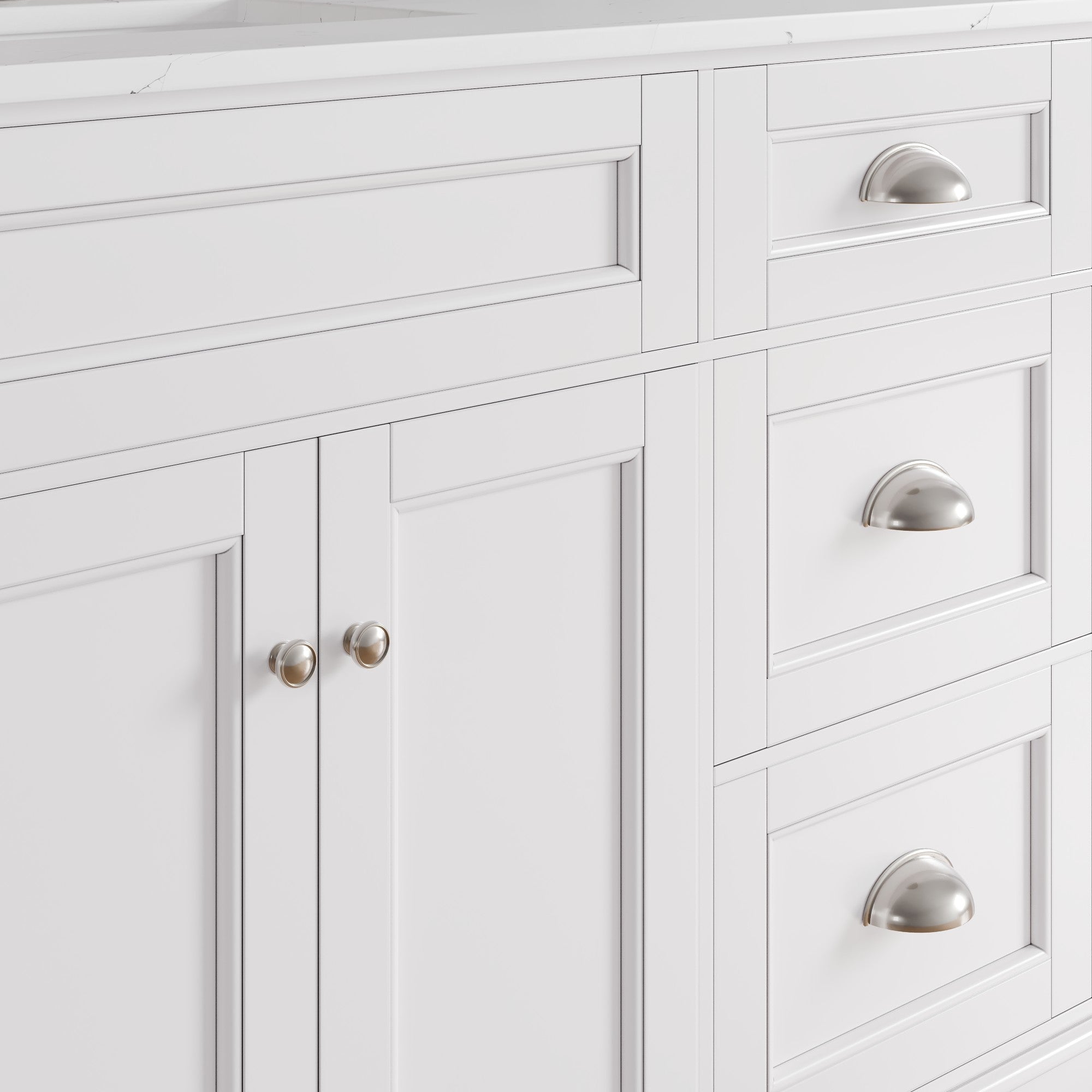 Eviva Epic Bath Vanity with Carrara Quartz Top and Undermount Porcelain Sinks (48"-100")