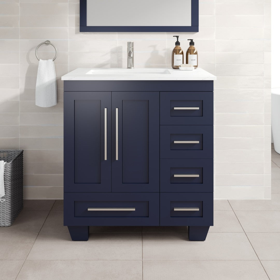 Eviva Loon Bath Vanity with Carrara Quartz Top and Undermount Porcelain Sink (28"-30")
