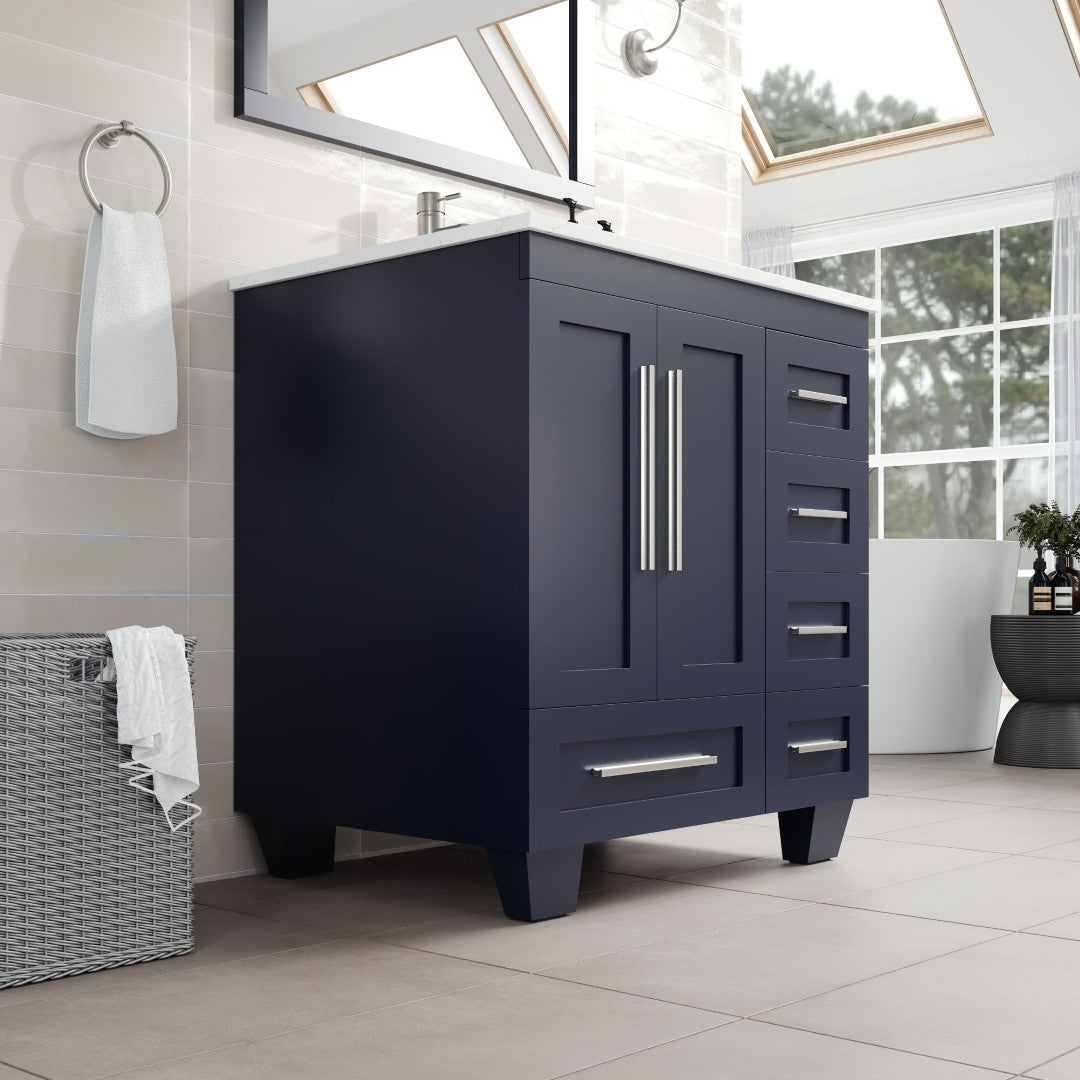 Eviva Loon Bath Vanity with Carrara Quartz Top and Undermount Porcelain Sink (28"-30")