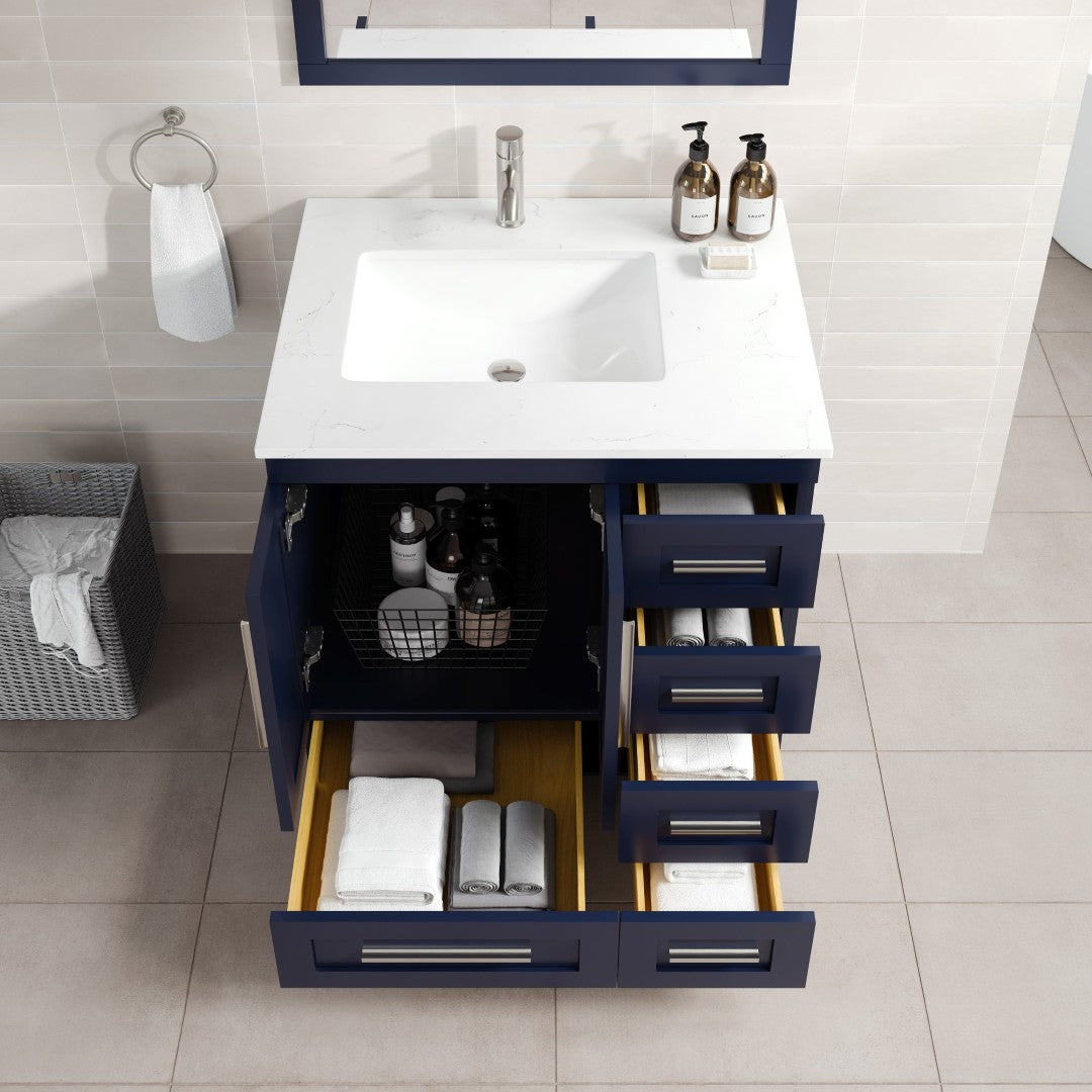 Eviva Loon Bath Vanity with Carrara Quartz Top and Undermount Porcelain Sink (28"-30")