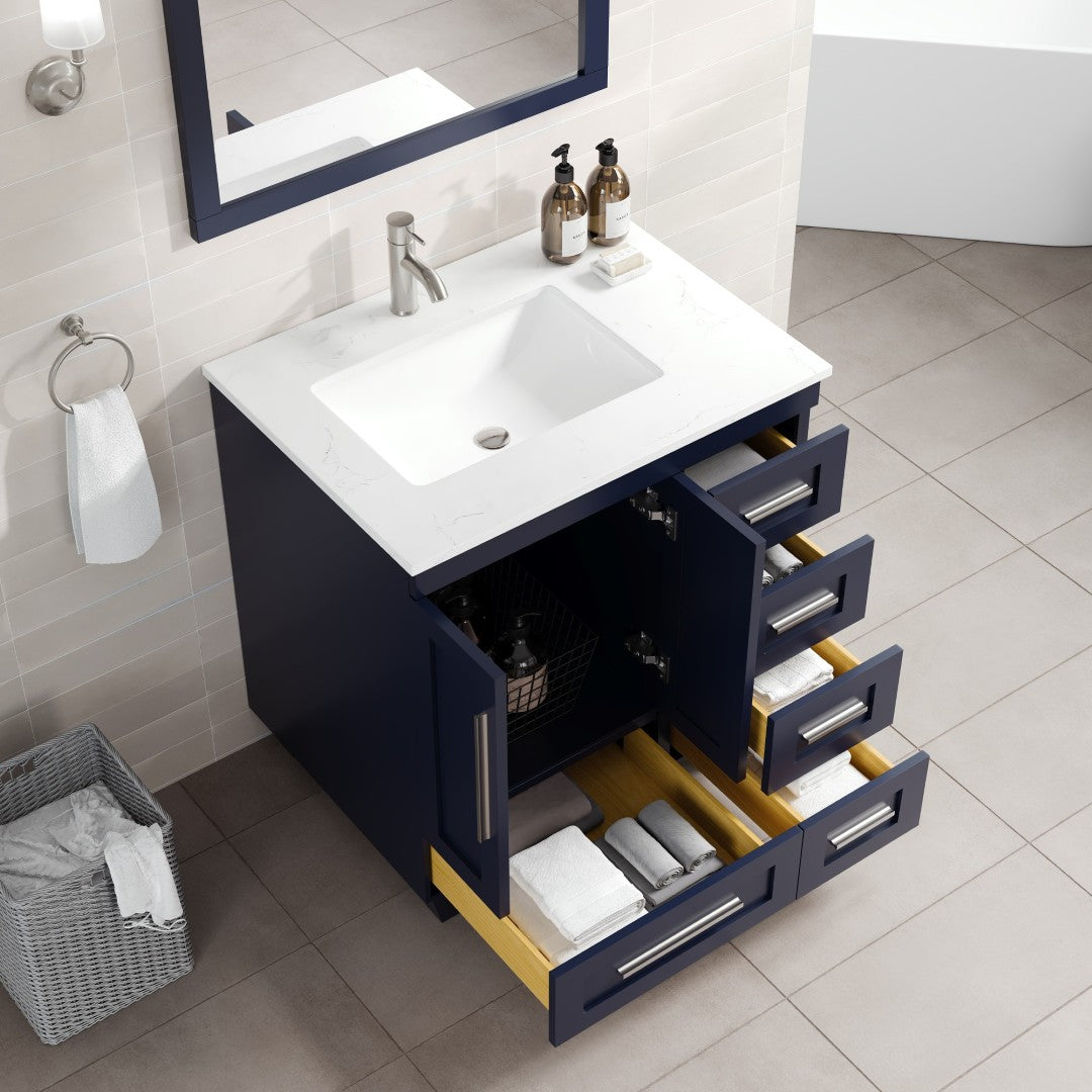 Eviva Loon Bath Vanity with Carrara Quartz Top and Undermount Porcelain Sink (28"-30")