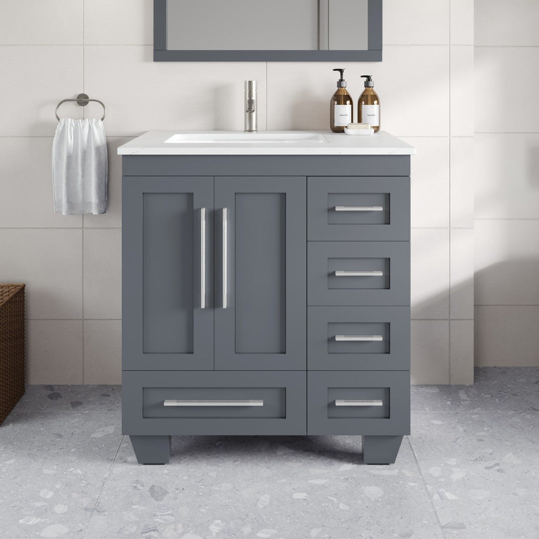Eviva Loon Bath Vanity with Carrara Quartz Top and Undermount Porcelain Sink (28"-30")