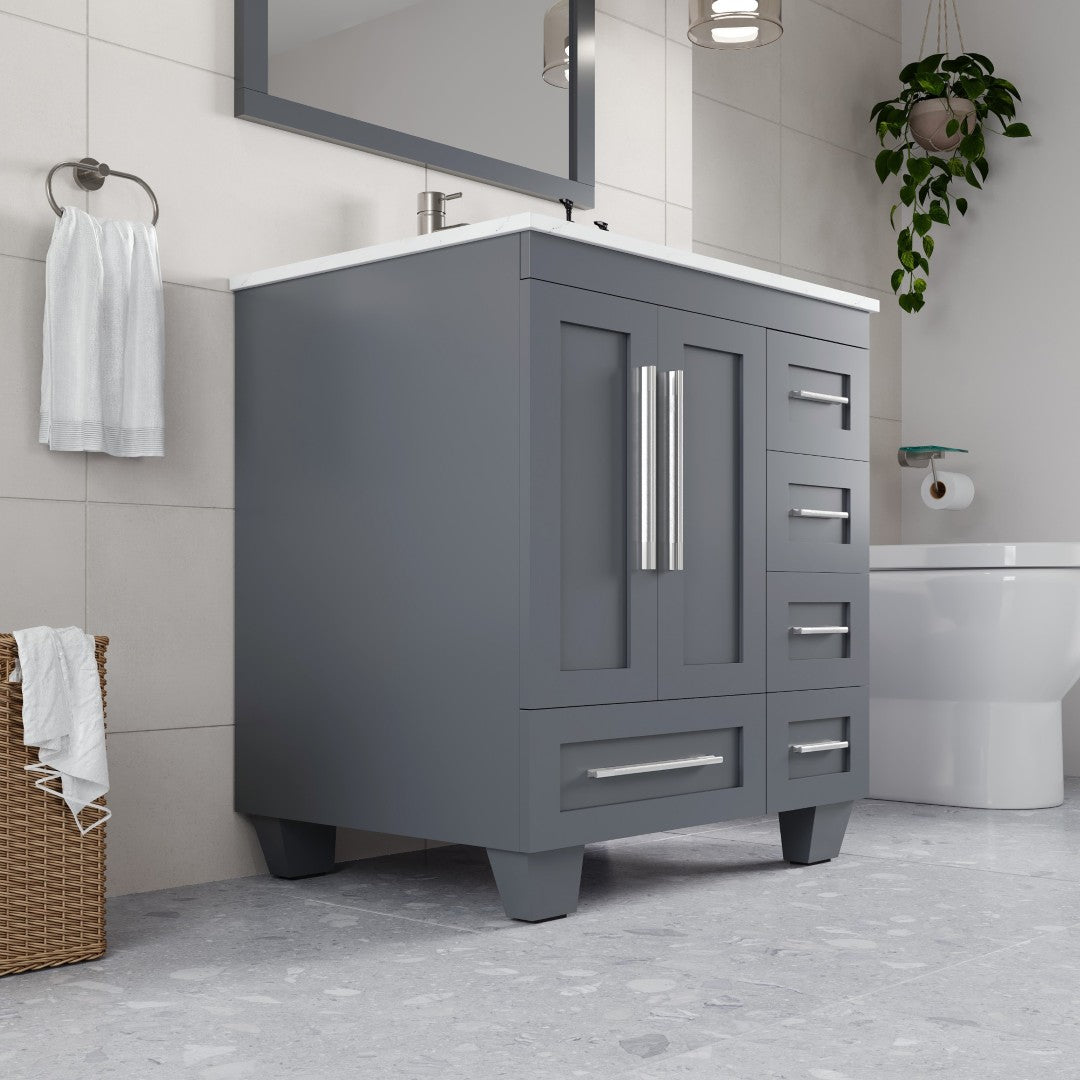 Eviva Loon Bath Vanity with Carrara Quartz Top and Undermount Porcelain Sink (28"-30")
