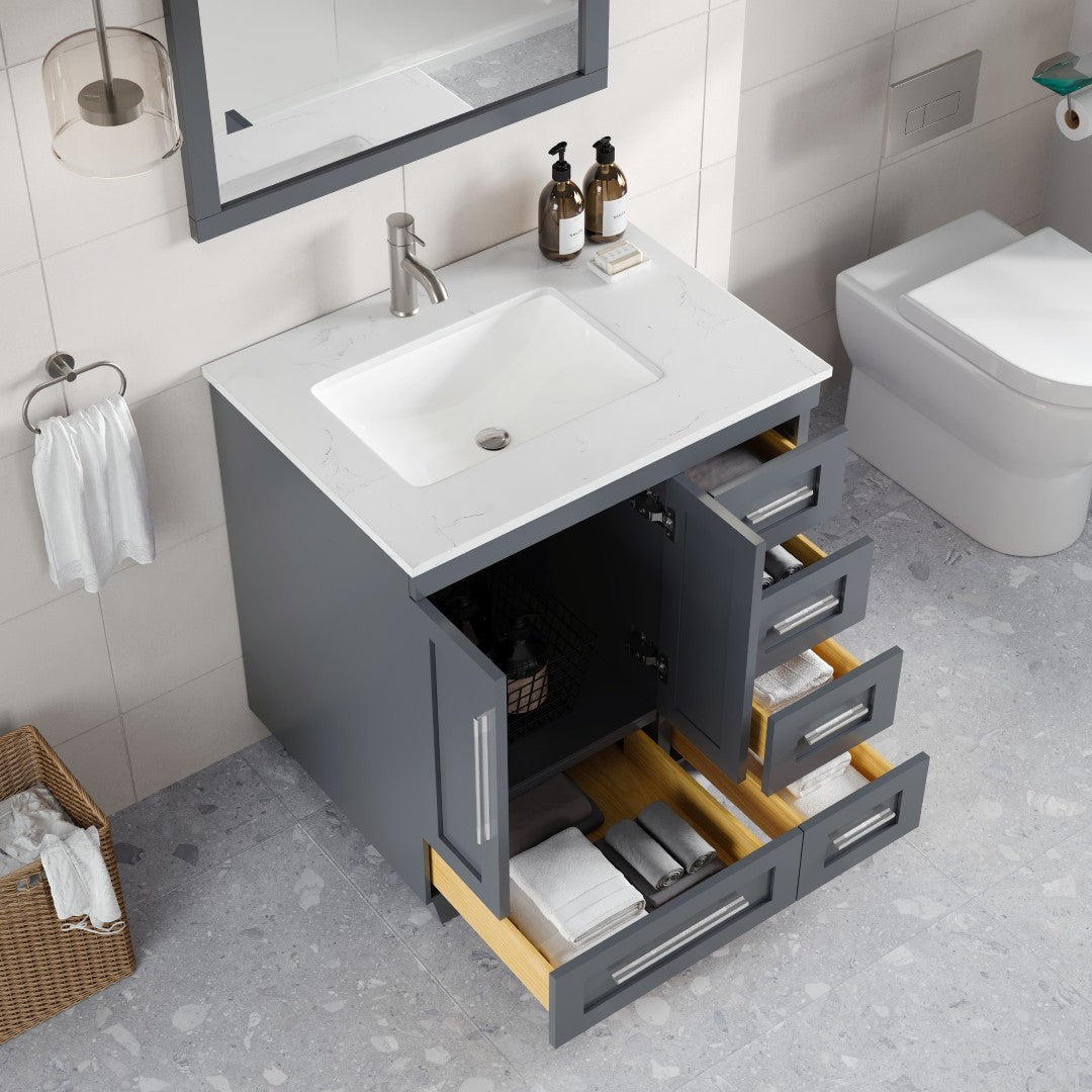 Eviva Loon Bath Vanity with Carrara Quartz Top and Undermount Porcelain Sink (28"-30")