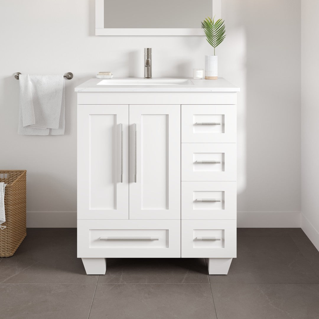 Eviva Loon Bath Vanity with Carrara Quartz Top and Undermount Porcelain Sink (28"-30")