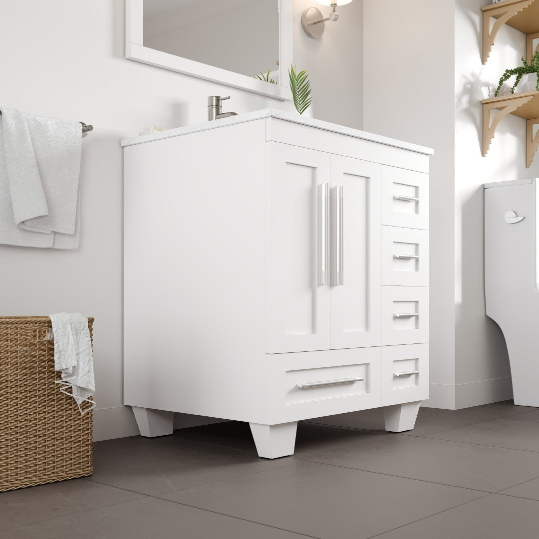 Eviva Loon Bath Vanity with Carrara Quartz Top and Undermount Porcelain Sink (28"-30")