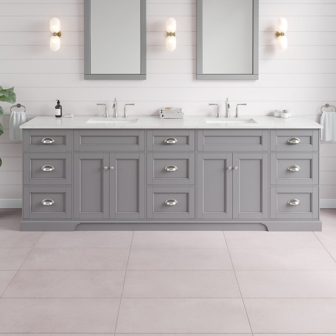 Eviva Epic Bath Vanity with Carrara Quartz Top and Undermount Porcelain Sinks (48"-100")