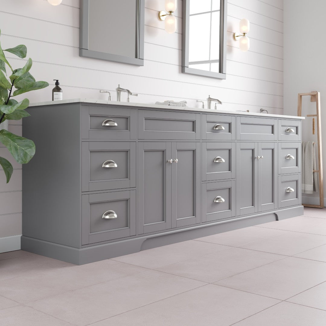 Eviva Epic Bath Vanity with Carrara Quartz Top and Undermount Porcelain Sinks (48"-100")