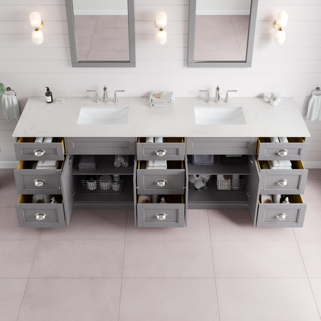 Eviva Epic Bath Vanity with Carrara Quartz Top and Undermount Porcelain Sinks (48"-100")