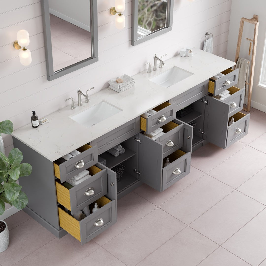 Eviva Epic Bath Vanity with Carrara Quartz Top and Undermount Porcelain Sinks (48"-100")