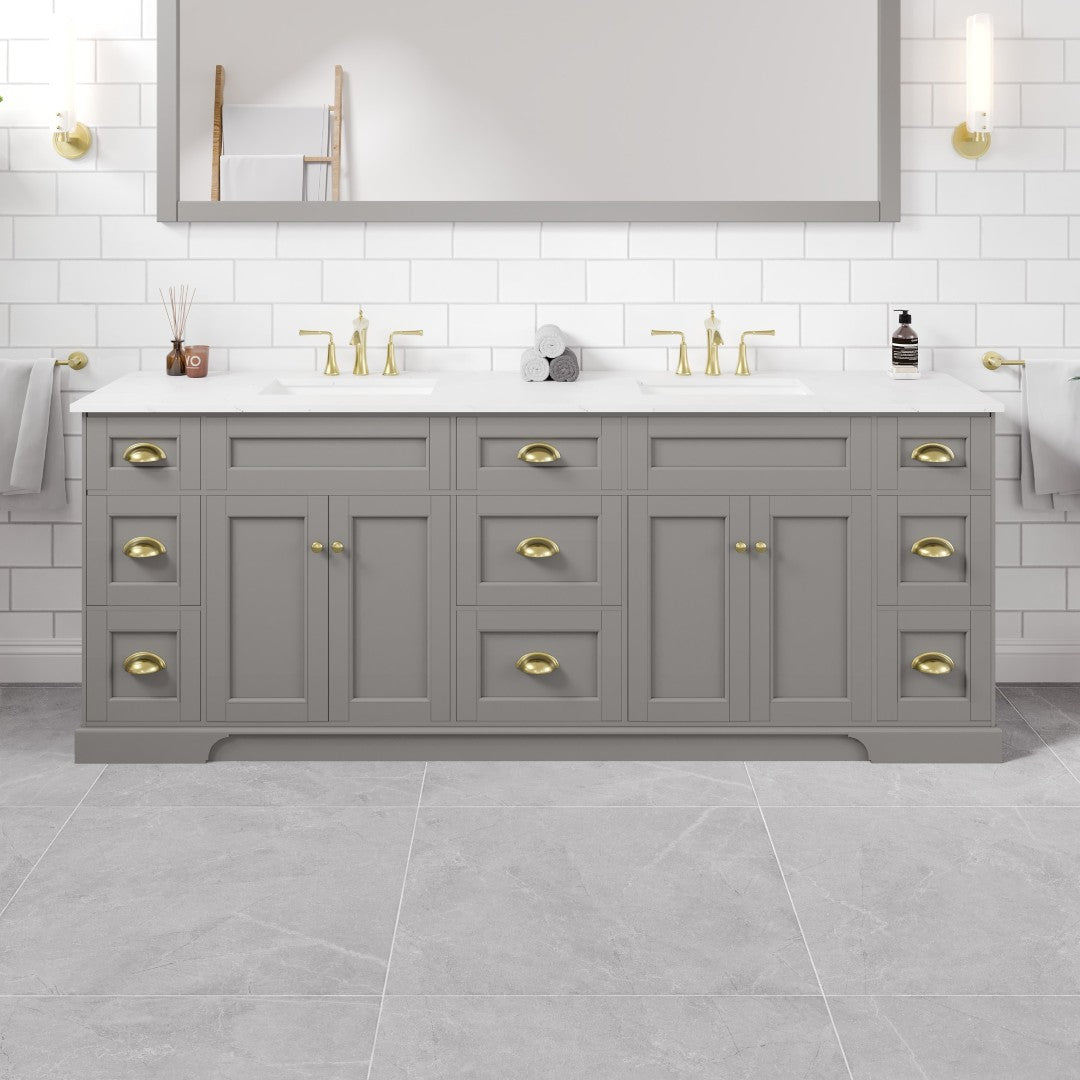 Eviva Epic Bath Vanity with Carrara Quartz Top and Undermount Porcelain Sinks (48"-100")