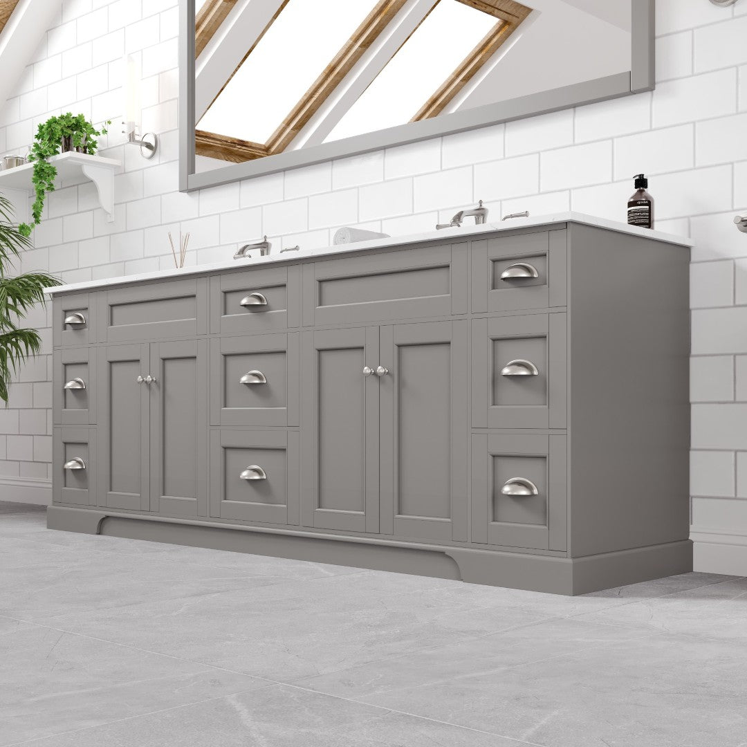 Eviva Epic Bath Vanity with Carrara Quartz Top and Undermount Porcelain Sinks (48"-100")