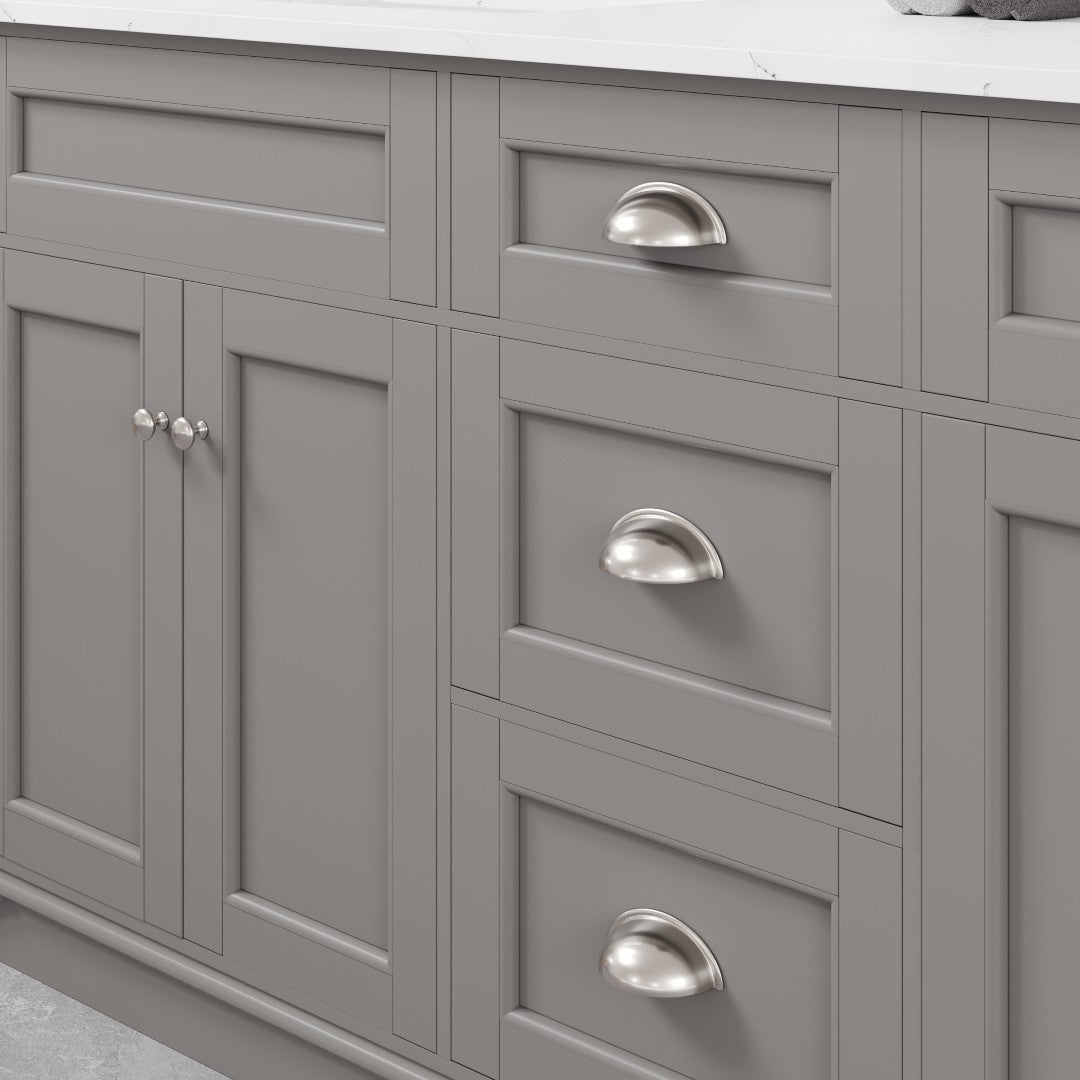 Eviva Epic Bath Vanity with Carrara Quartz Top and Undermount Porcelain Sinks (48"-100")
