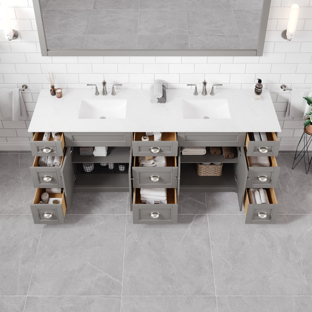 Eviva Epic Bath Vanity with Carrara Quartz Top and Undermount Porcelain Sinks (48"-100")