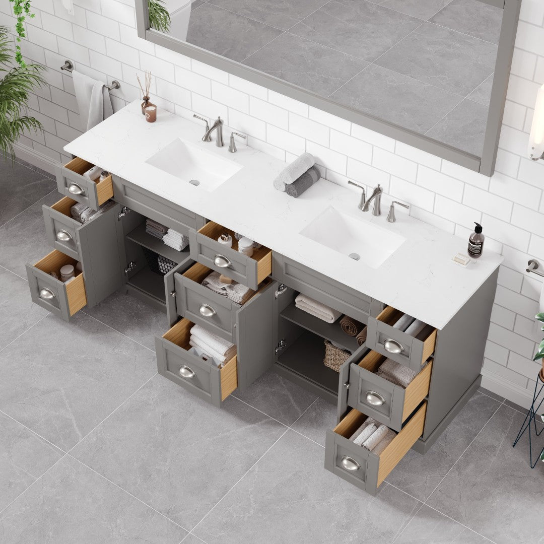 Eviva Epic Bath Vanity with Carrara Quartz Top and Undermount Porcelain Sinks (48"-100")