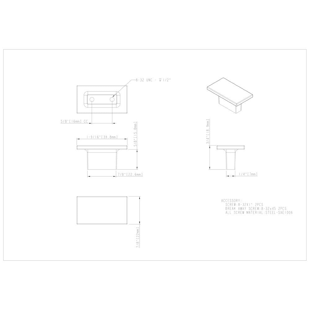 Hardware Resources 1-9/16" Overall Length Satin Nickel Rectangle Mirada Cabinet Knob
