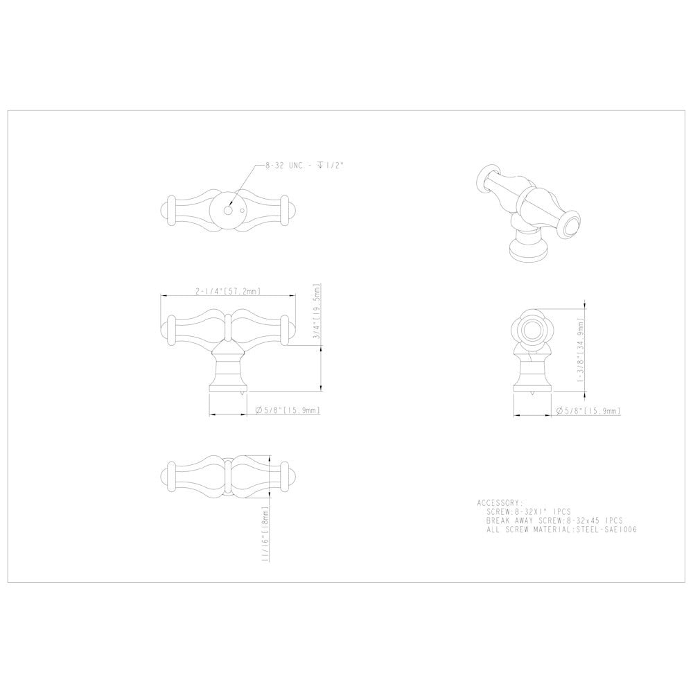 Hardware Resources 2-1/4" Satin Nickel Bella Cabinet "T" Knob