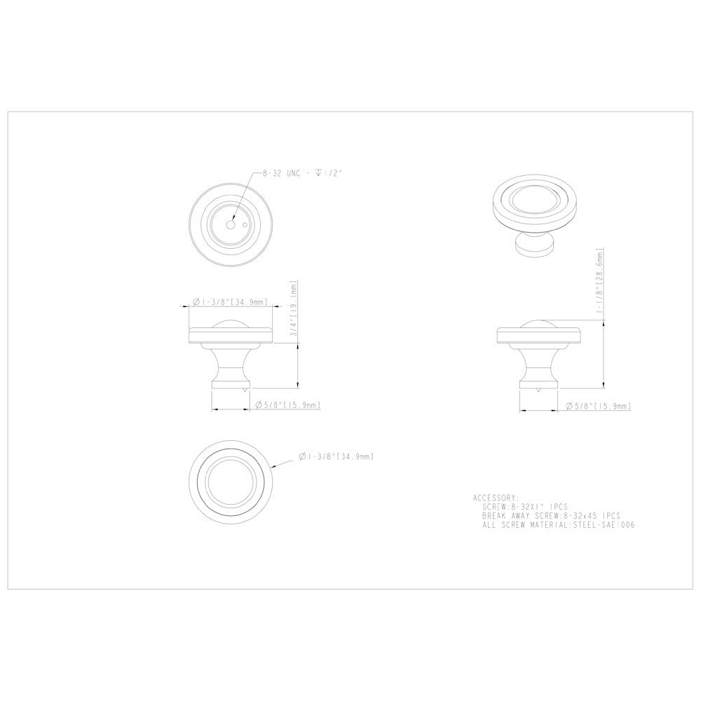 Hardware Resources 1-3/8" Diameter Satin Nickel Round Bella Cabinet Knob