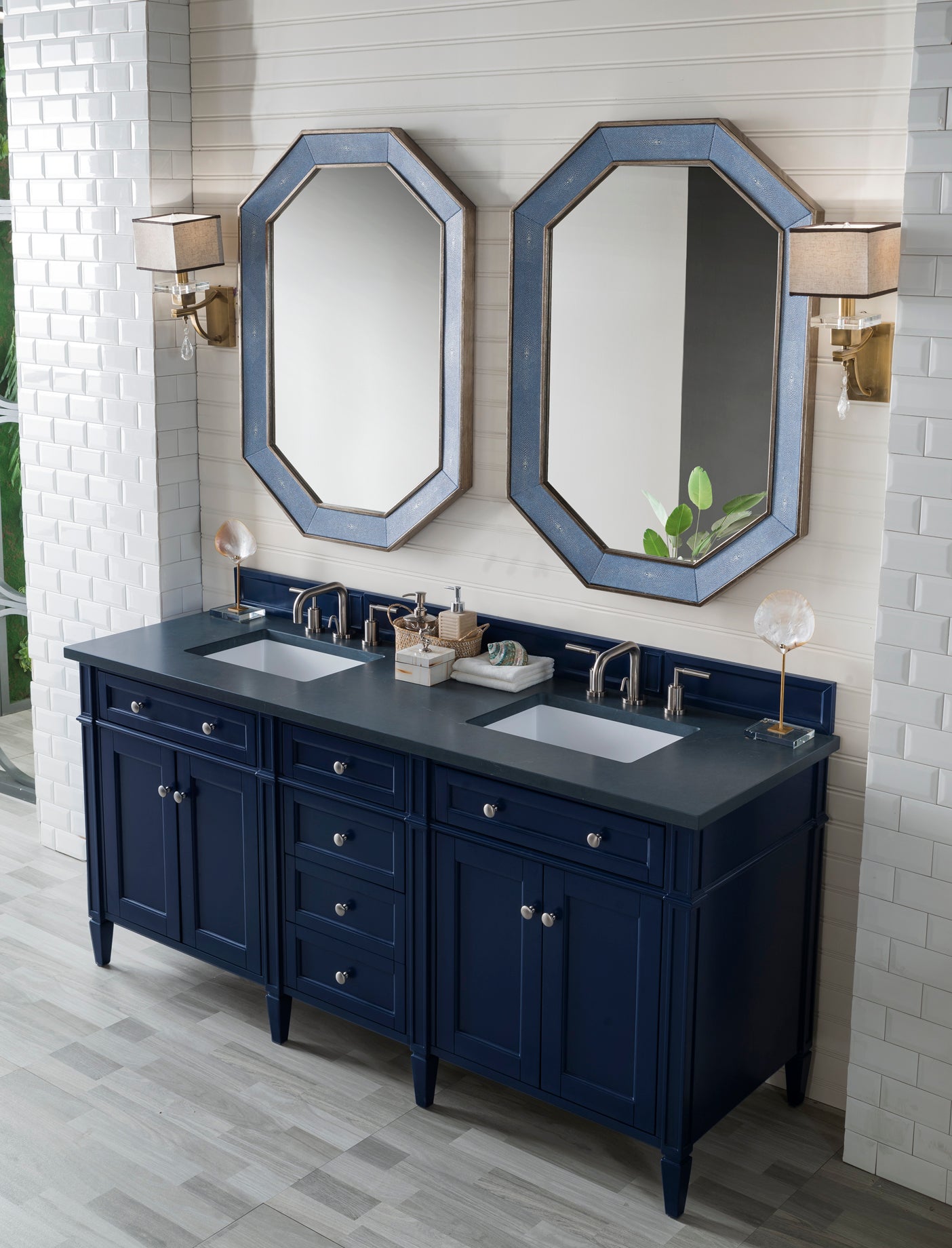 James Martin Brittany 72" Double Vanity in Victory Bleu with 3cm Countertop