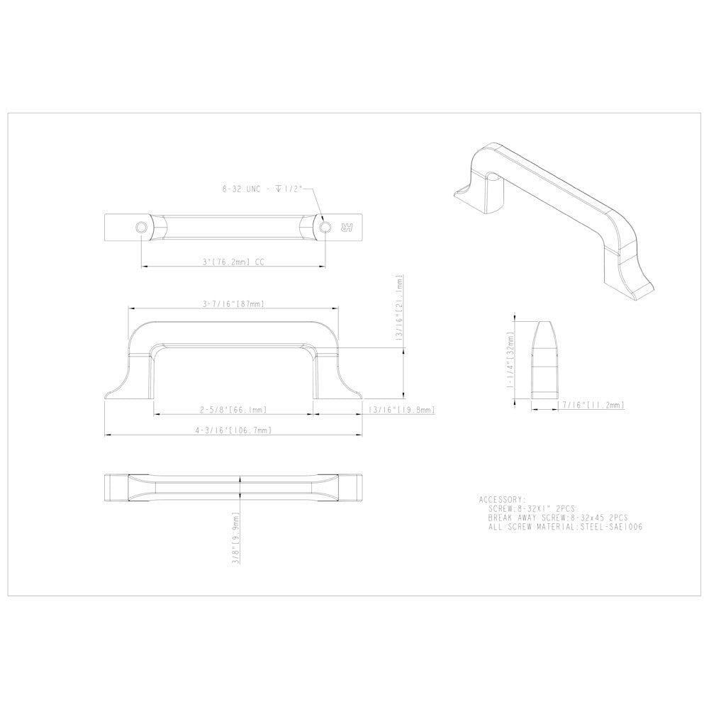 Hardware Resources 3" Center-to-Center Satin Nickel Callie Cabinet Pull