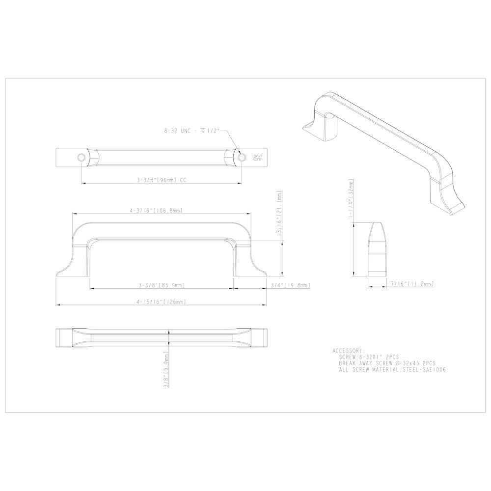 Hardware Resources 3" Center-to-Center Satin Nickel Callie Cabinet Pull
