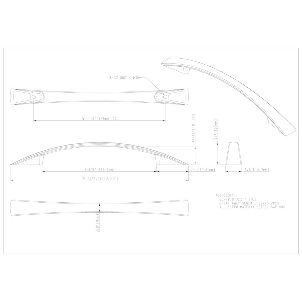 Hardware Resources 96 mm Center-to-Center Satin Nickel Flared Regan Cabinet Pull