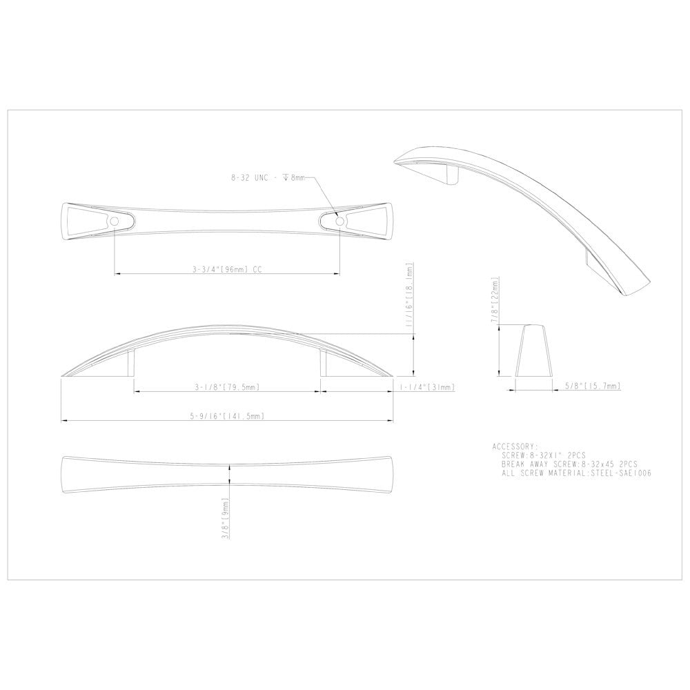 Hardware Resources 96 mm Center-to-Center Satin Nickel Flared Regan Cabinet Pull