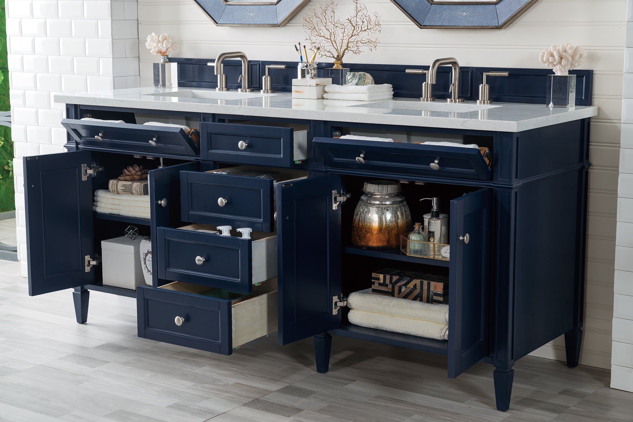 James Martin Brittany 72" Double Vanity in Victory Bleu with 3cm Countertop and FreePower Wireless Charger