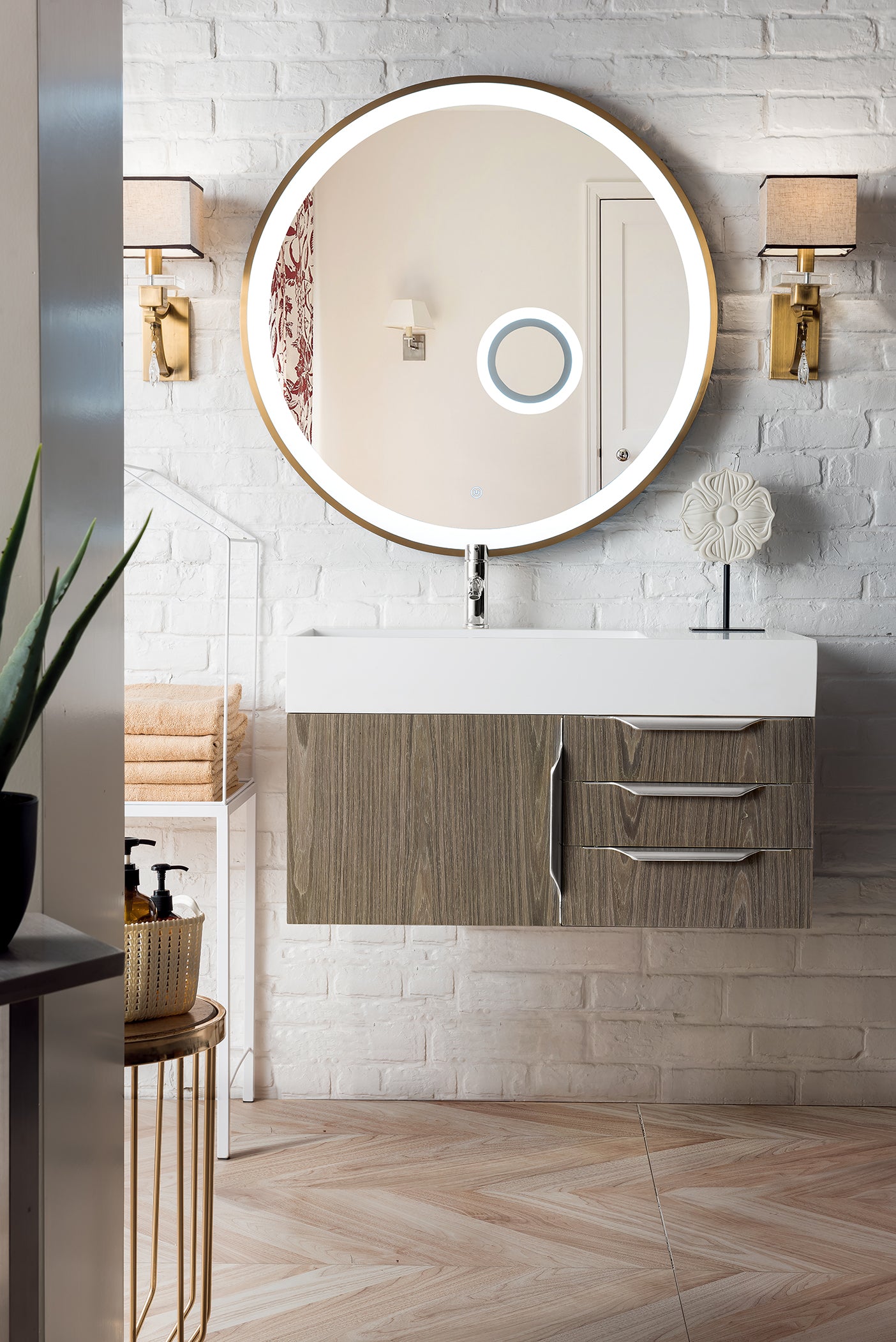 James Martin Columbia 36" Wall Mounted Single Vanity with Mineral Composite Stone Countertop