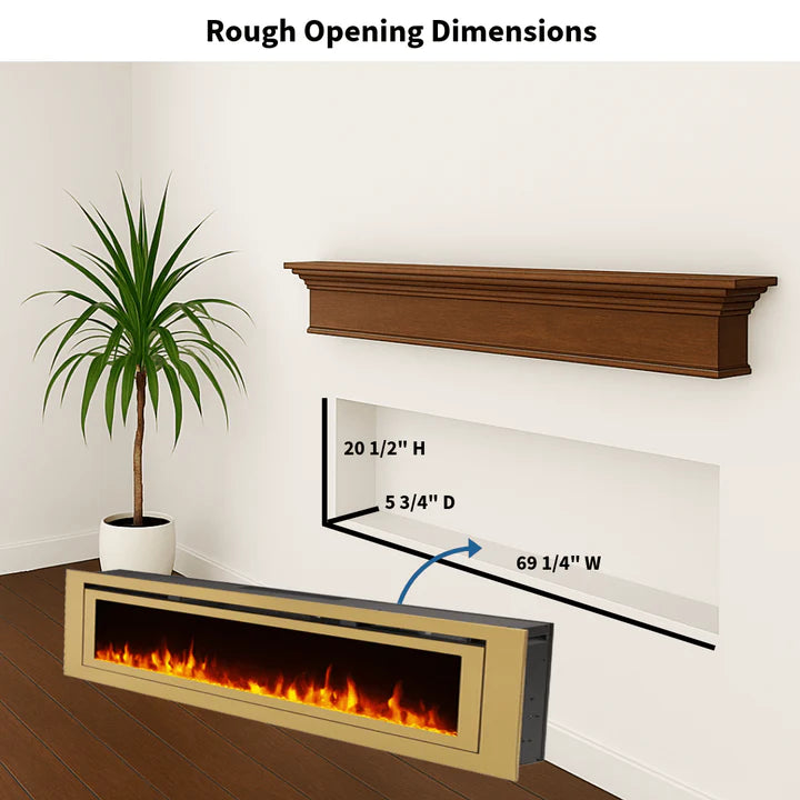 Touchstone Sideline Deluxe Gold 72″ Recessed Smart Electric Fireplace – 86278