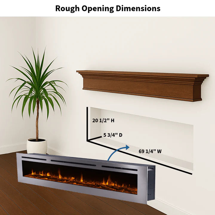 Touchstone Sideline Deluxe Stainless Steel 72″ Recessed Smart Electric Fireplace – 86279
