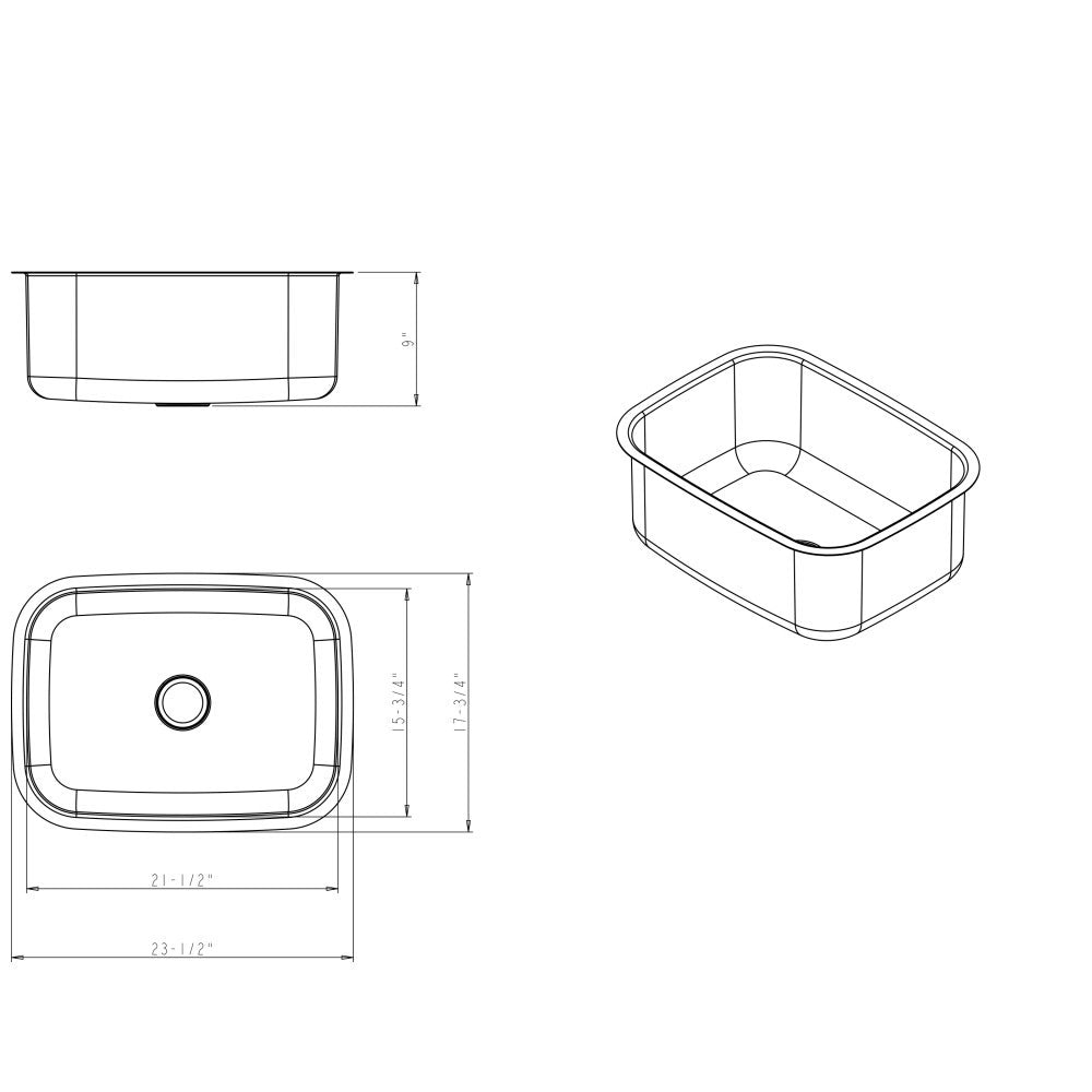 Hardware Resources 23-1/2" L x 17-3/4" W x 9" D Undermount 18 Gauge Stainless Steel Single Bowl Sink