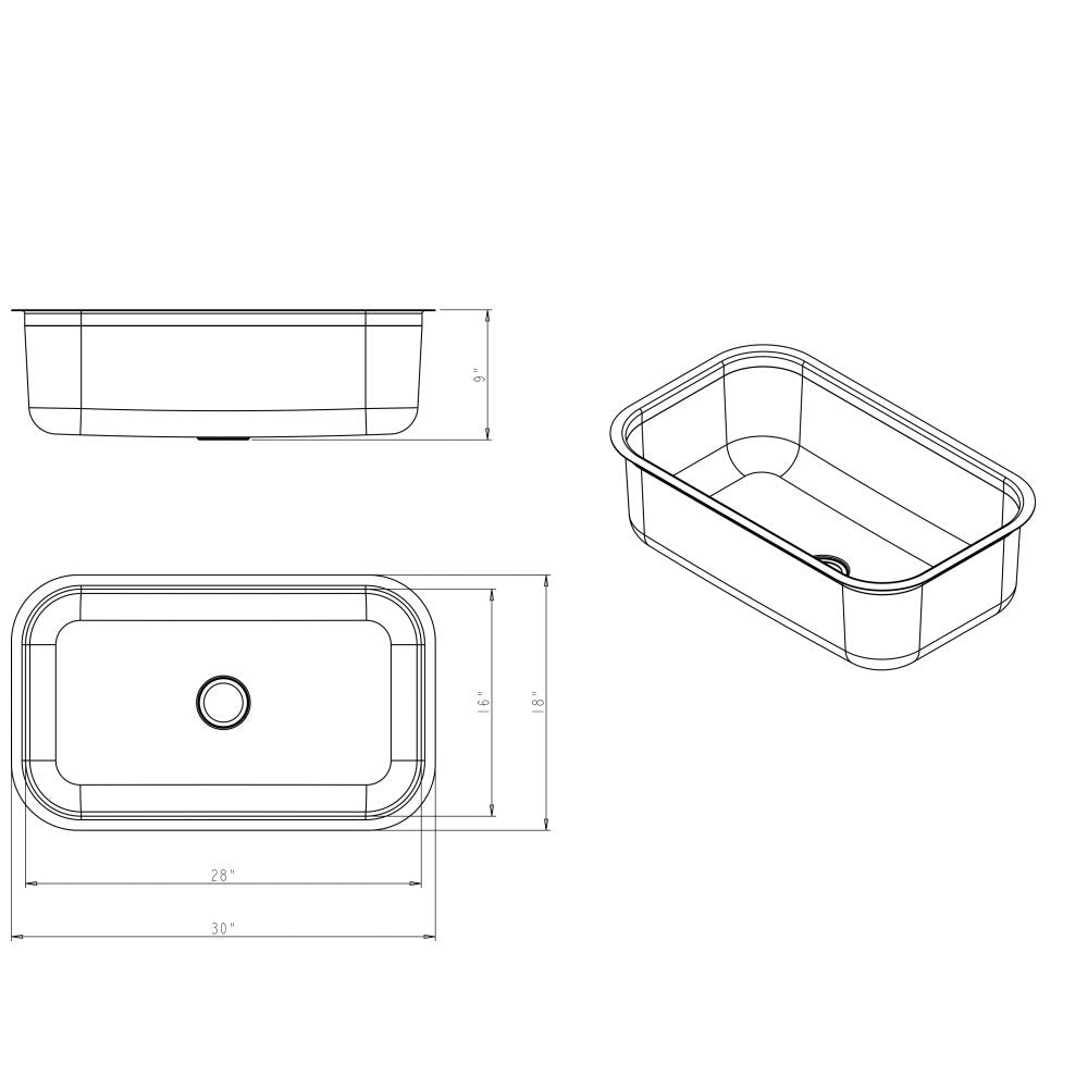 Hardware Resources 30" L x 18" W x 9" D Undermount 18 Gauge Stainless Steel Single Bowl Sink