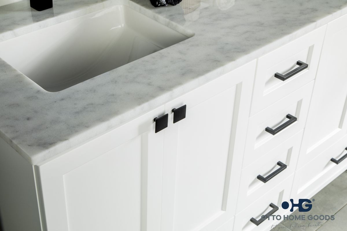 Paloma 60" White Double Bathroom Vanity with Quartz Top & Black Hardware