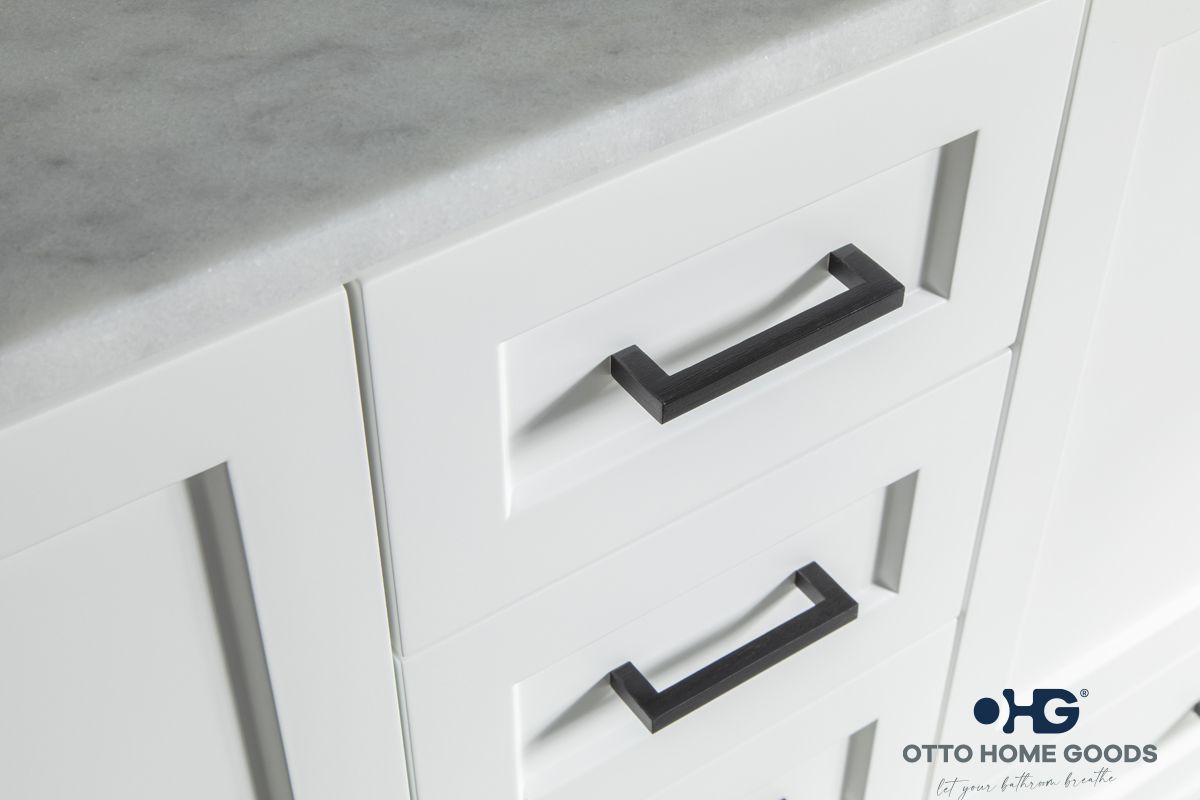 Paloma 60" White Double Bathroom Vanity with Quartz Top & Black Hardware