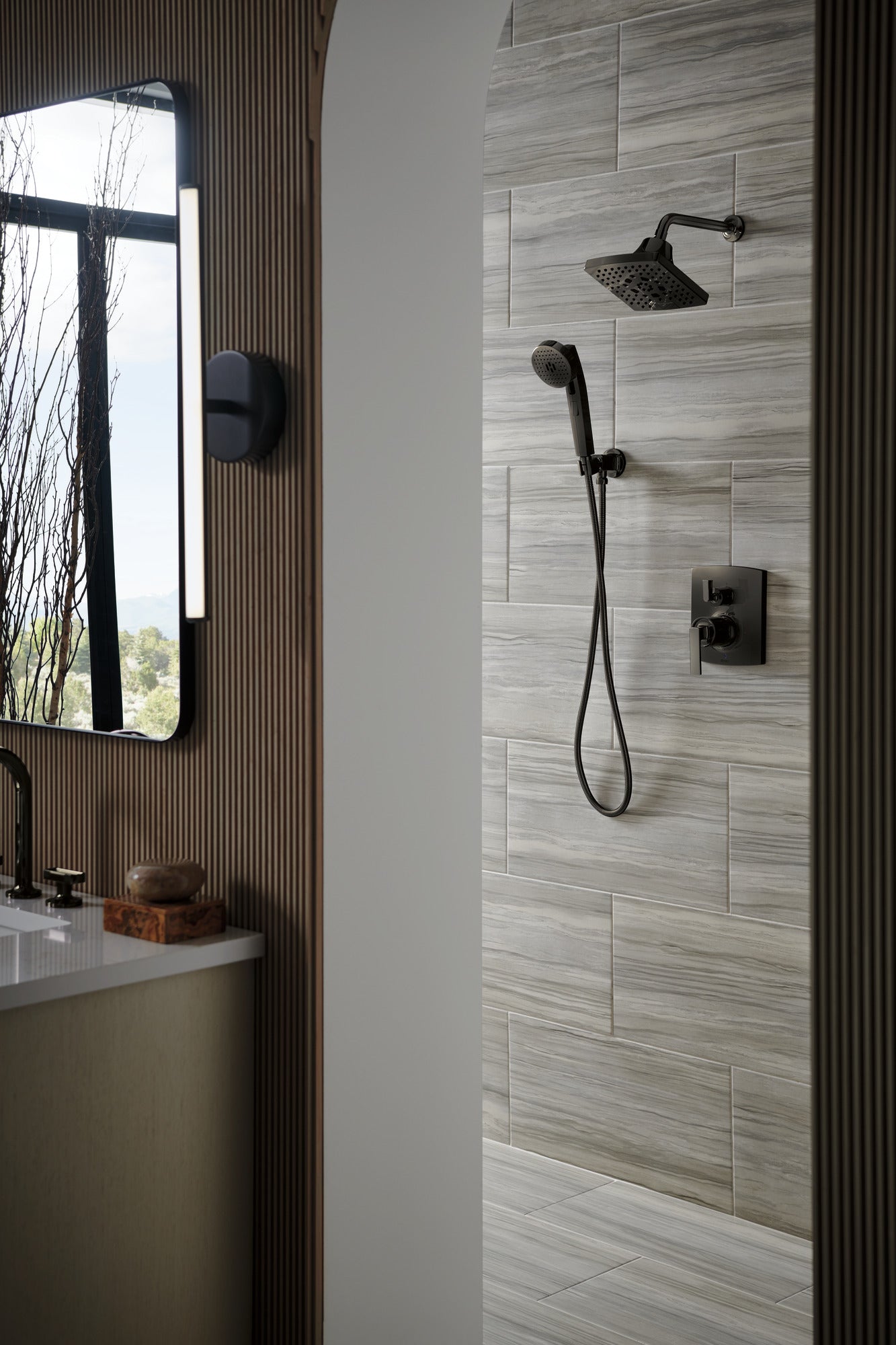 Brizo Essential™ Shower 7” Linear Square H<sub>2</sub>Okinetic<sup>®</sup> Multi-Function Wall Mount Showerhead
