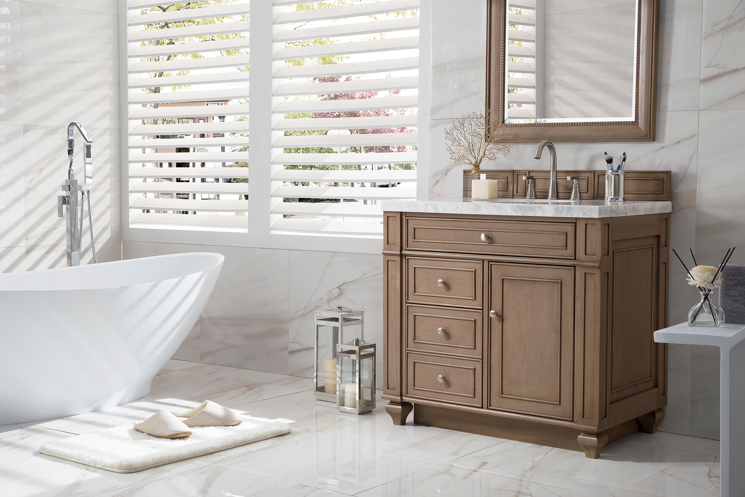 James Martin Bristol 36" Single Vanity in Whitewashed Walnut with 3cm Countertop