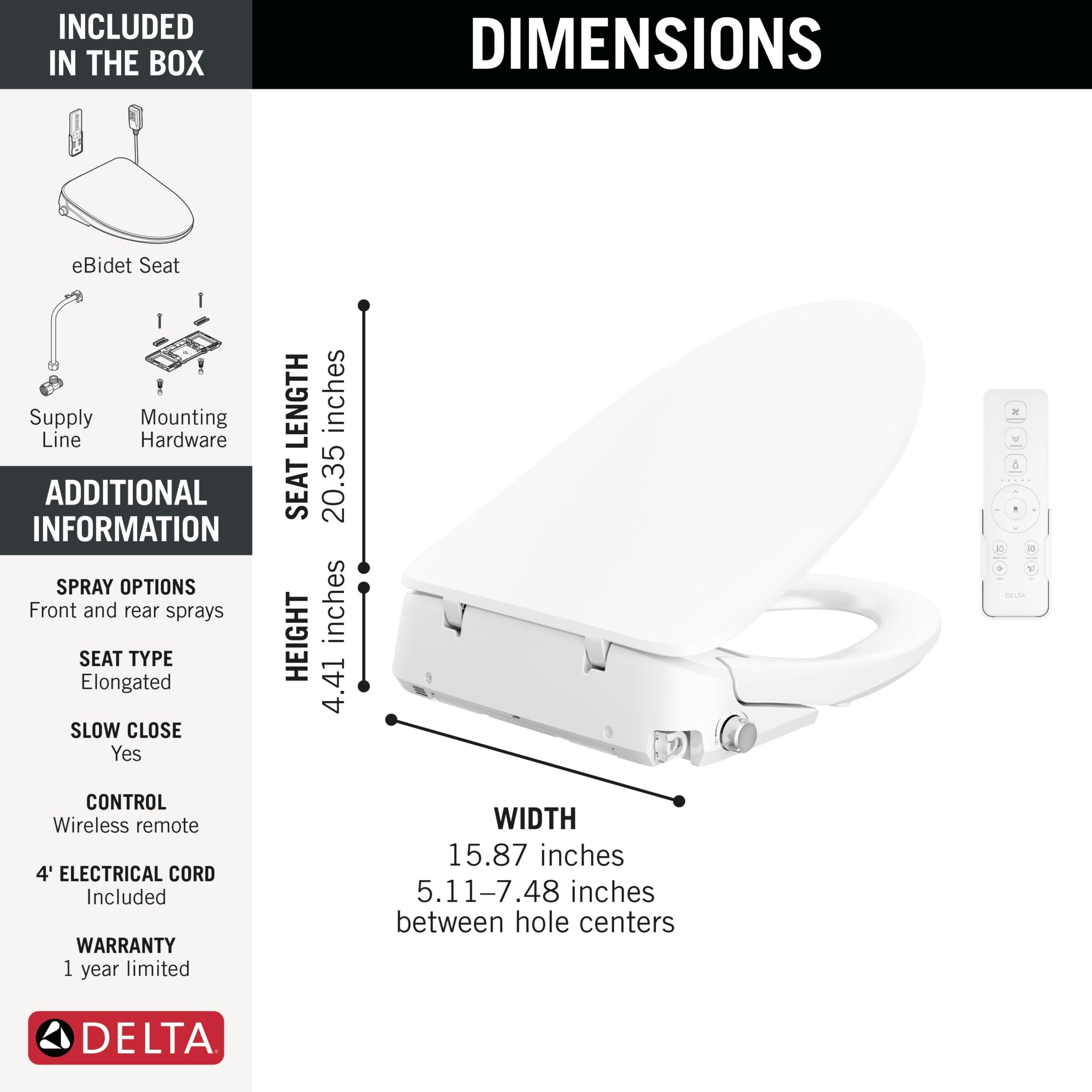 Delta Refresh Premium Elongated Electric Bidet Toilet Seat