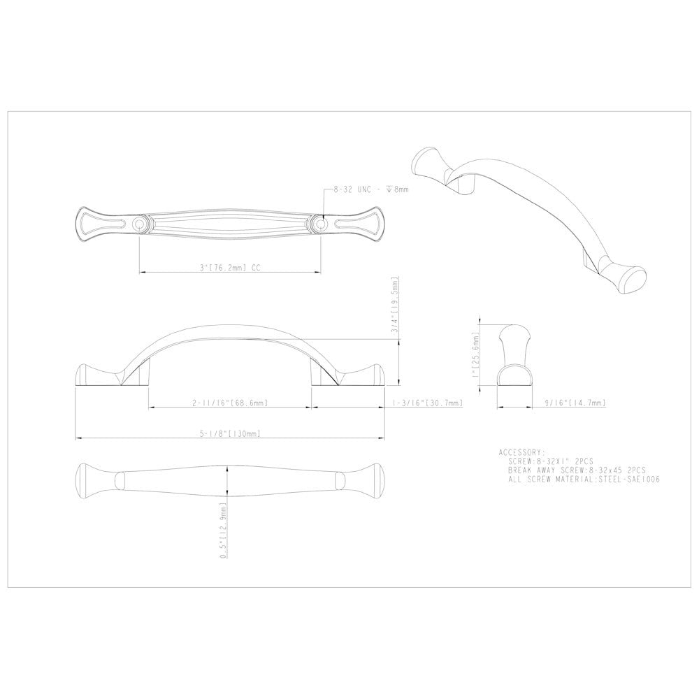 Hardware Resources 3" Center-to-Center Satin Nickel Merryville Cabinet Pull