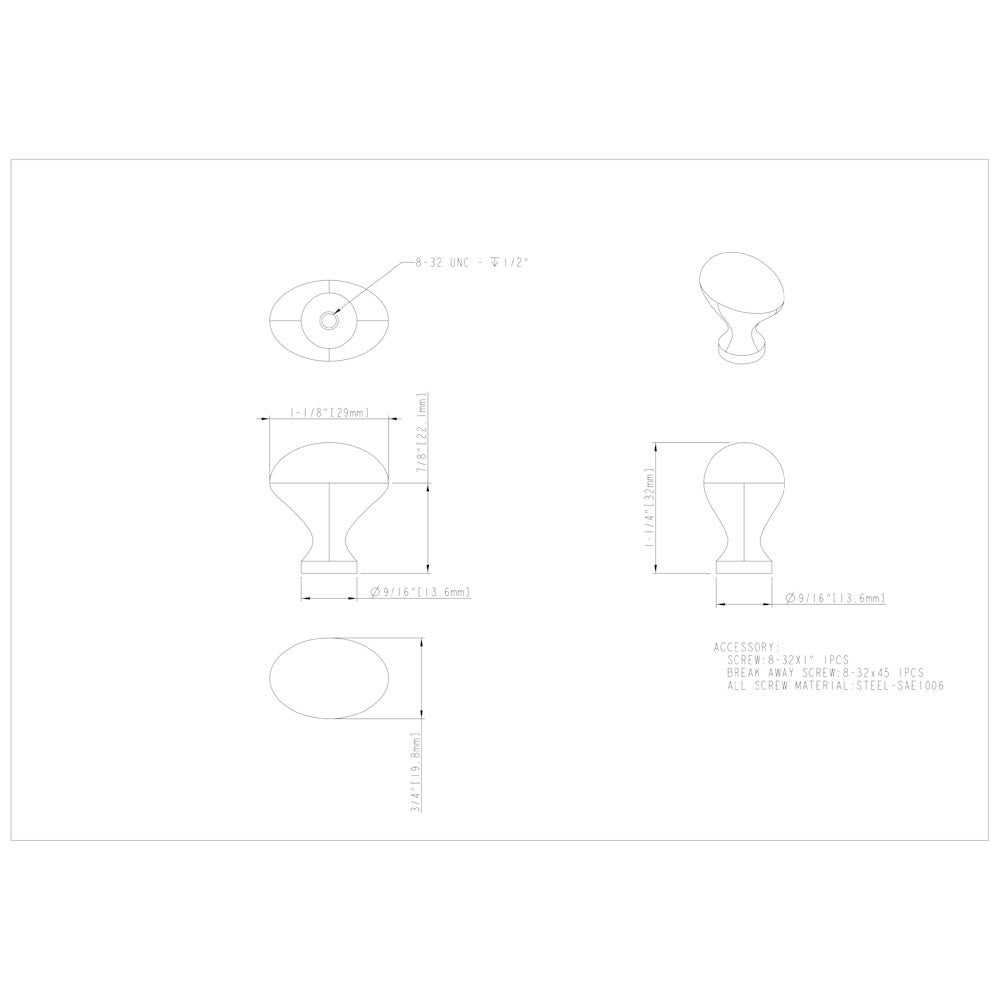 Hardware Resources 1-1/8" Overall Length Satin Nickel Oval Merryville Cabinet Knob