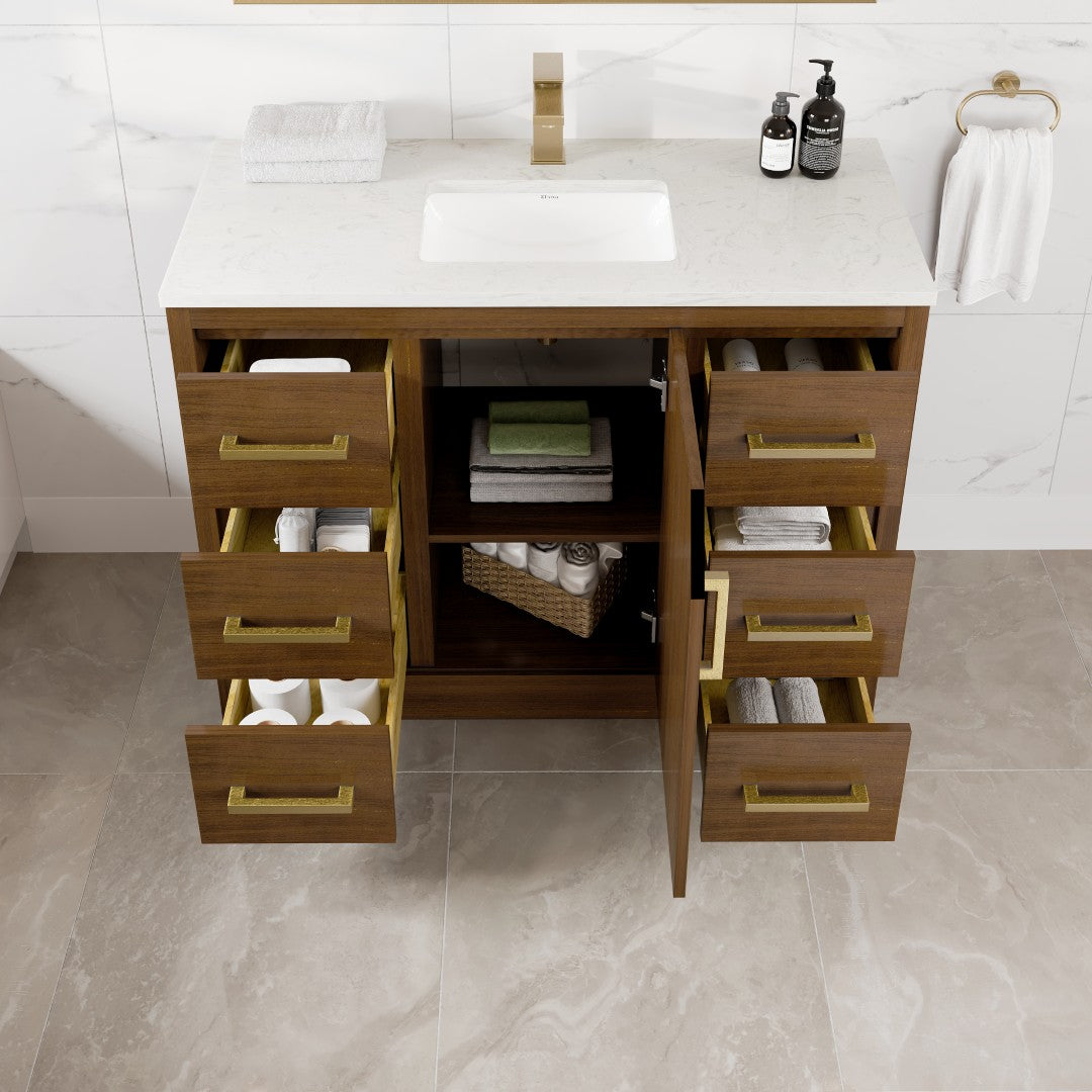 Eviva Curio Bath Vanity with Carrara Quartz Top and Undermount Porcelain Sink (24"-60")