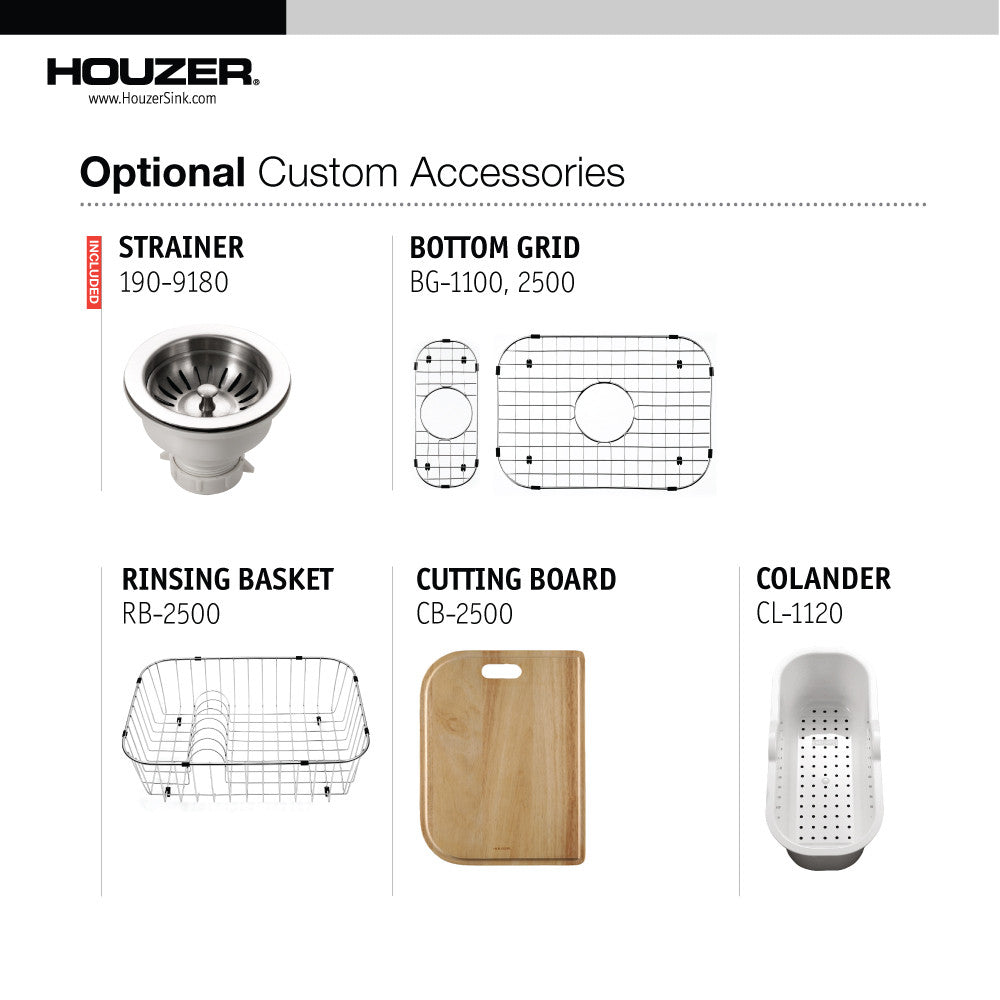 Houzer Elite 31 inch Stainless Steel Undermount 80/20 Small Left Double Bowl Kitchen Sink - EHD-3118