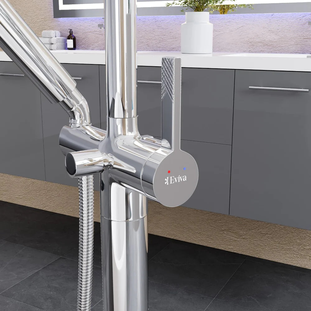 Eviva Modem Single-Handle Freestanding Tub Faucet with Hand Shower – Polished Chrome