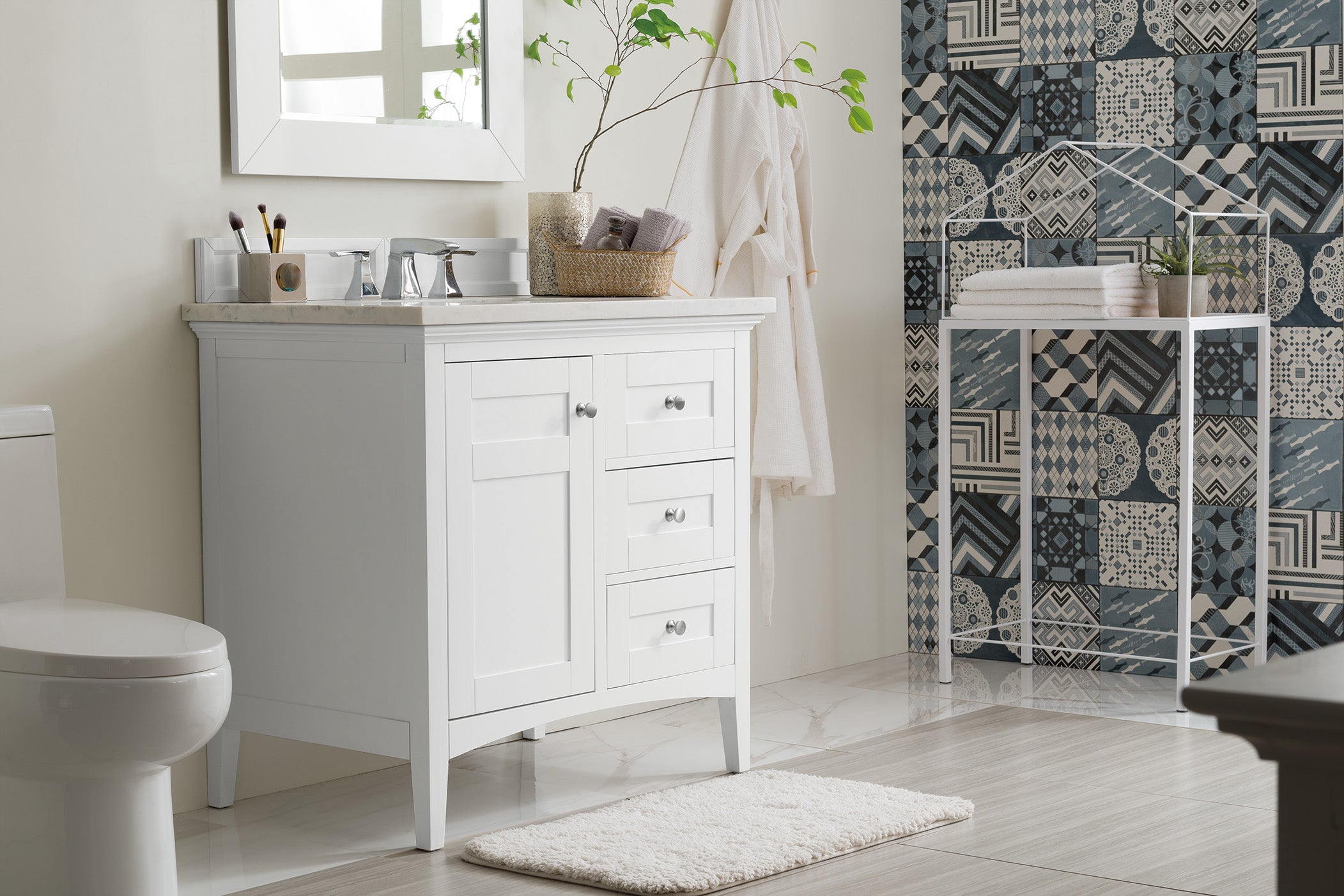 James Martin Palisades 36" Single Vanity in Bright White with 3cm Countertop