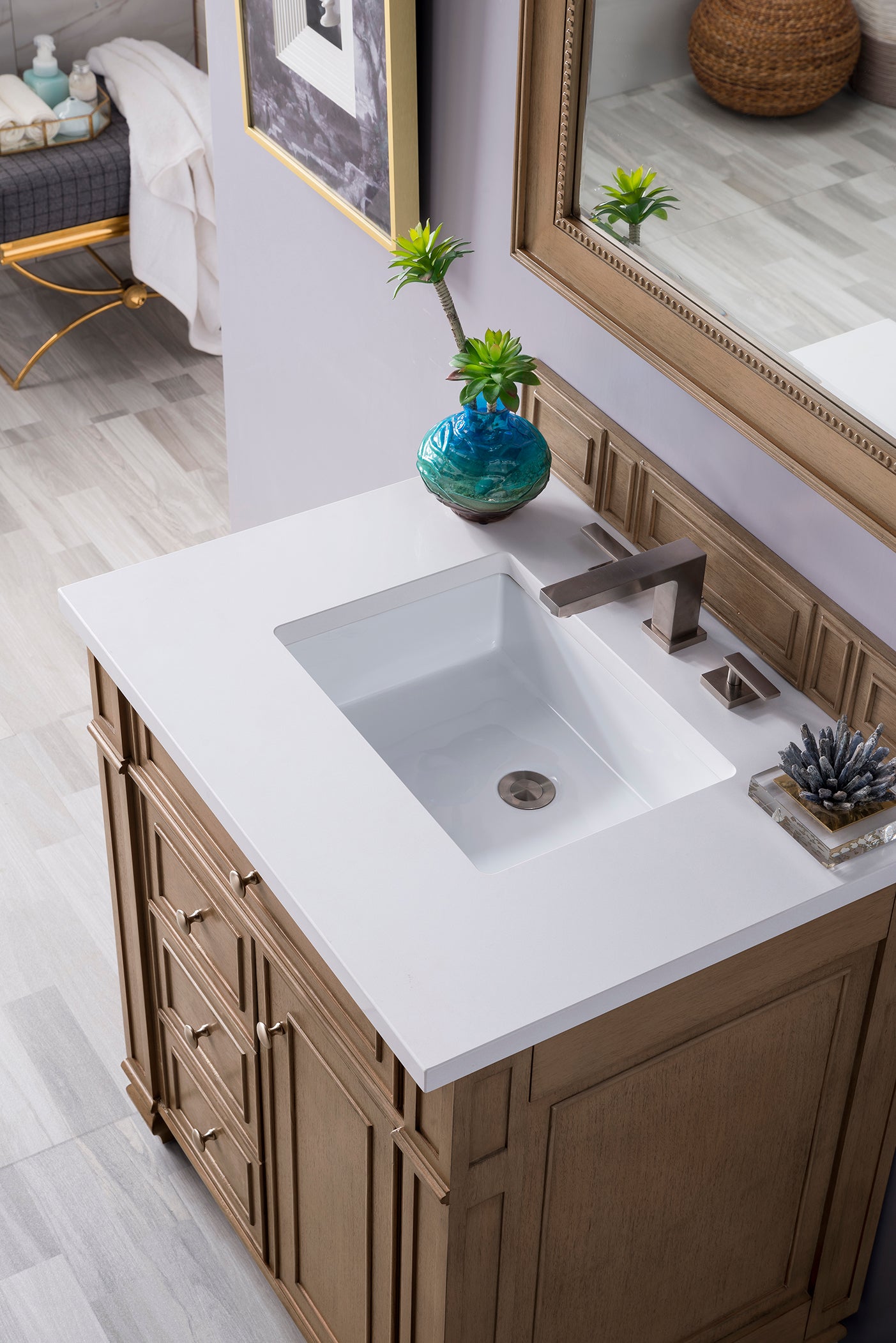 James Martin Bristol 30" Single Vanity in Whitewashed Walnut with 3cm Countertop
