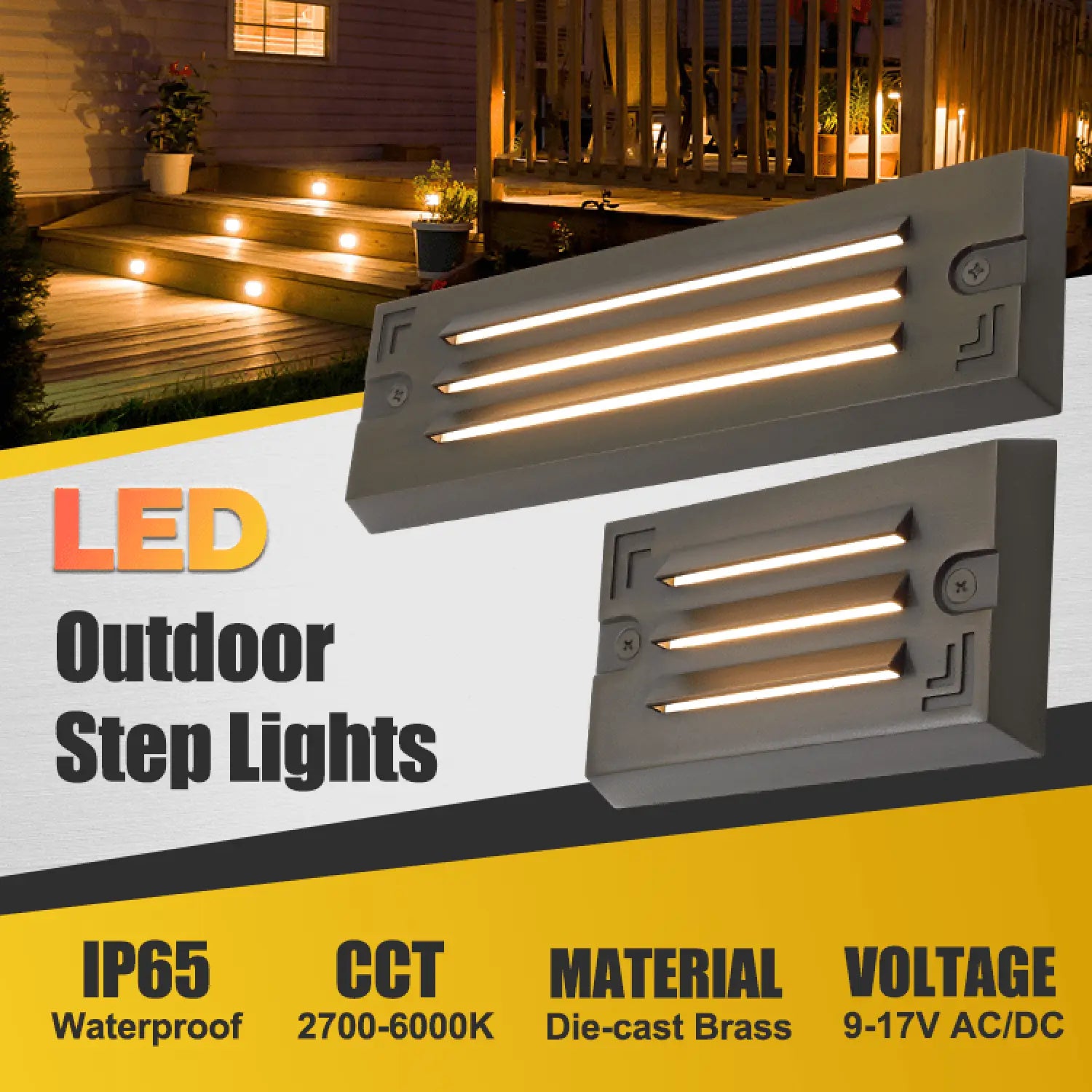 9" Grating Outdoor Step Lights with RGB CCT Tunable, 5W LED, Flush Mount