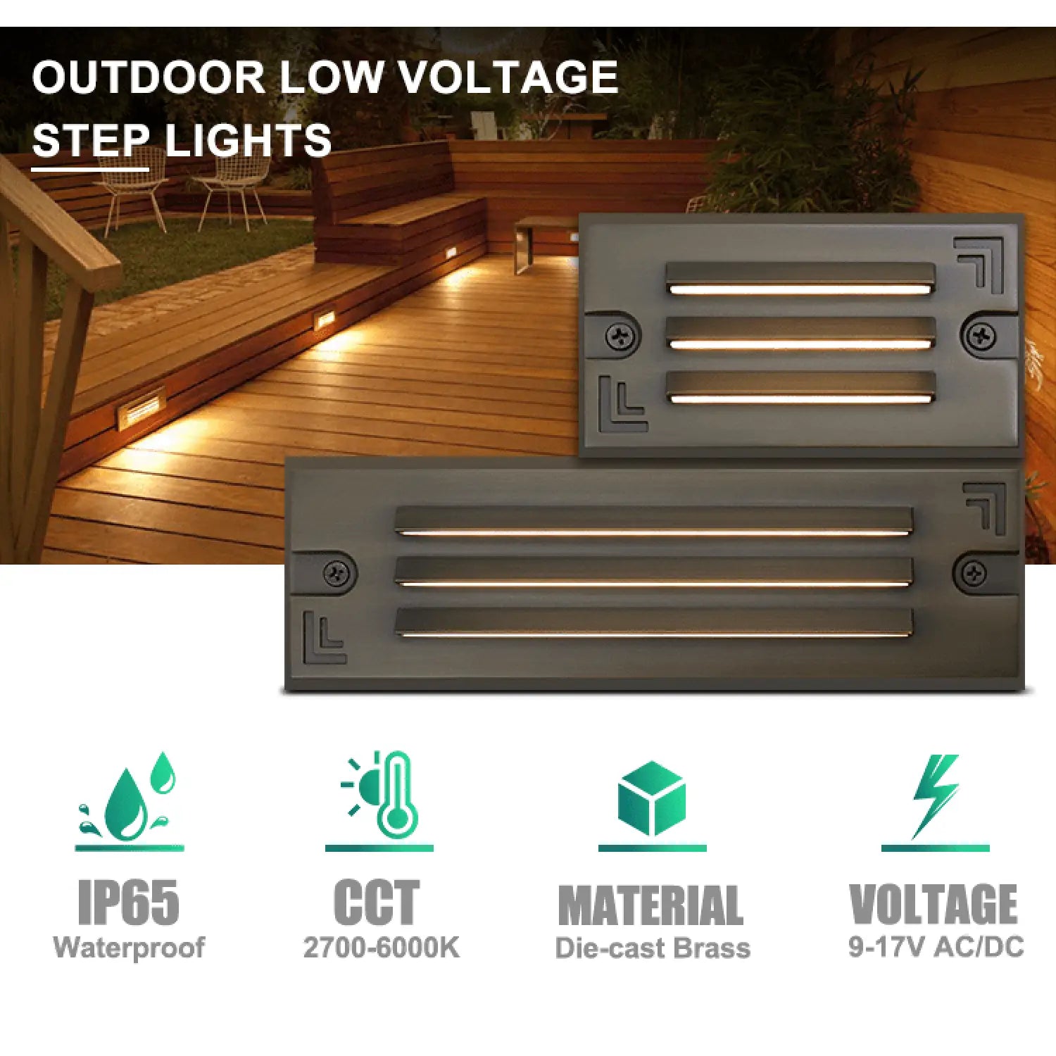 9" Grating Outdoor Step Lights with RGB CCT Tunable, 5W LED, Flush Mount
