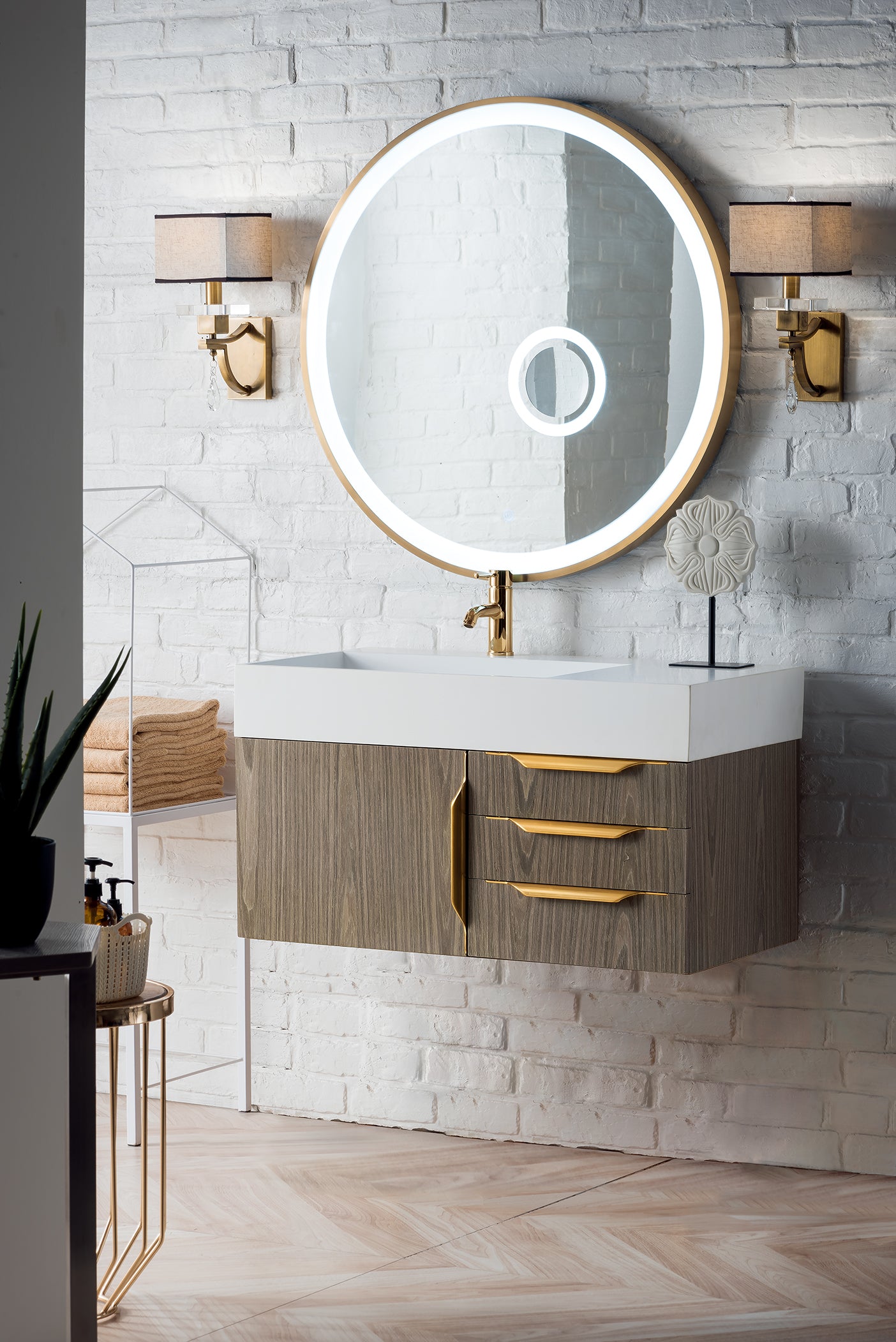 James Martin Columbia 36" Wall Mounted Single Vanity with Mineral Composite Stone Countertop