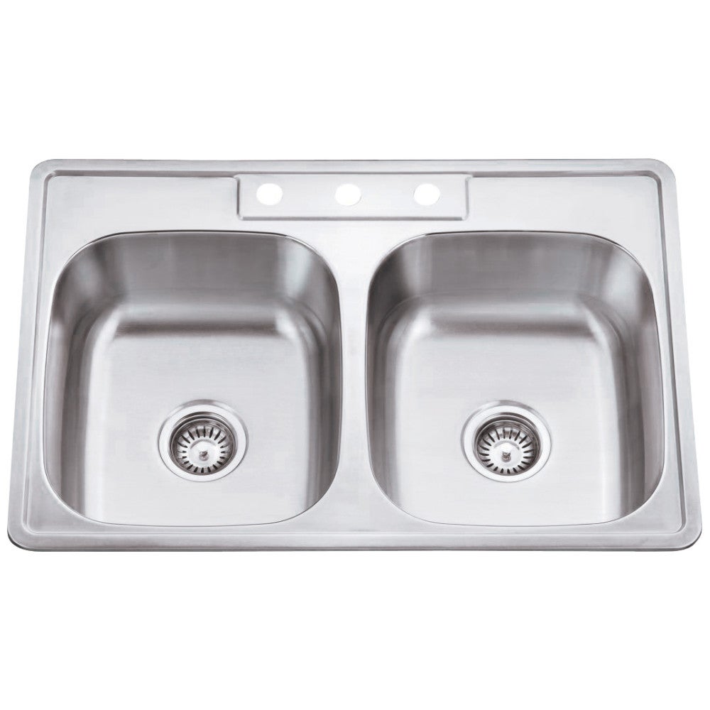 Hardware Resources 33" L x 22" W x 9" D Drop-In 20 Gauge Stainless Steel 50/50 Double Bowl Sink