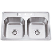 Hardware Resources 33" L x 22" W x 9" D Drop-In 20 Gauge Stainless Steel 50/50 Double Bowl Sink